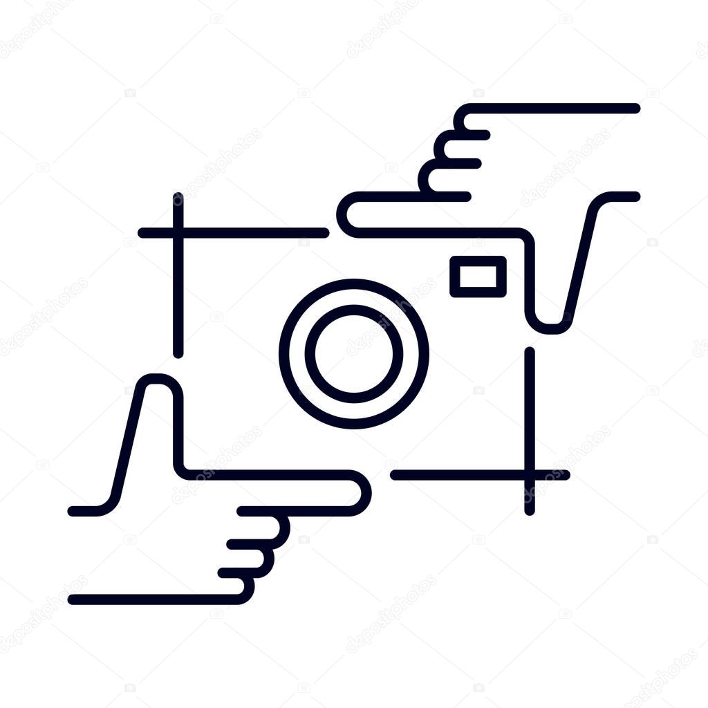 Human hands doing cropping symbol on white background. Vector design element, business sign, logo, identity, branding for business. Vector illustration with editable stroke