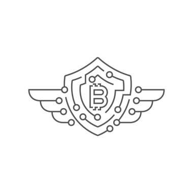 Bitcoin logo. Koruma kavramı. Düzenlenebilir kontur