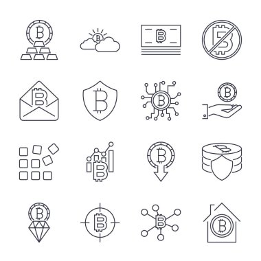 Bitcoin farklı simgeler web, apps, programları ve diğer kullanmak için Internet para Kripto para birimi sembolü ve sikke resim için ayarlayın. Düzenlenebilir kontur