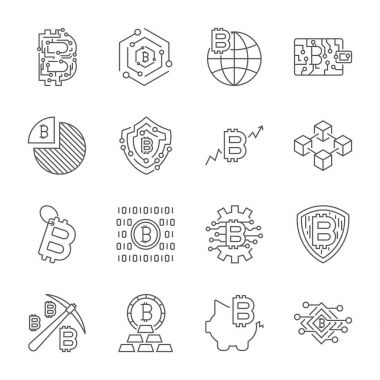 Blockchain Cryptocurrency simgeler. Modern bilgisayar ağ technol
