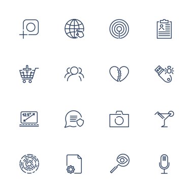App, siteleri, programlar için basit farklı UI simgeler. Çizgi kutsal kişilerin resmi ile ayarlayın. Fotoğraf, kamera, mikrofon, dizüstü bilgisayar, flash sürücü, Pazar ve diğer. Düzenlenebilir kontur