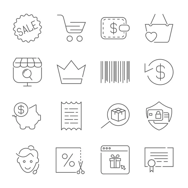 Shopping und E-Commerce Pack. Zeilensymbole für Apps, Programme, — Stockvektor