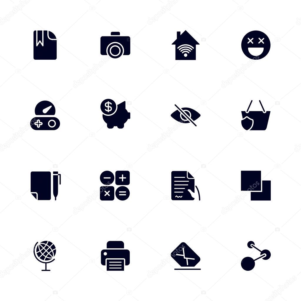Set of 16 different universal icons for sites, apps, programs and other.
