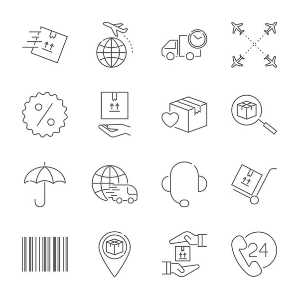 Conjunto de iconos de entrega y logística. Colección de símbolos estilo línea logística vectorial. Carrera Editable — Vector de stock