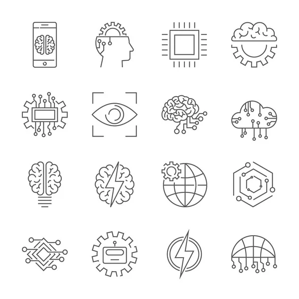 Icon Set für künstliche Intelligenz. editierbarer Schlaganfall. — Stockvektor