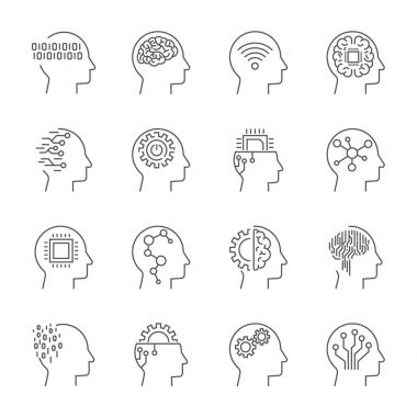 Yapay zeka Icon set. Düzenlenebilir kontur.