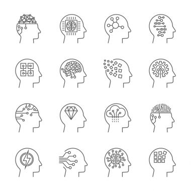 Yapay zeka Icons set. Düzenlenebilir kontur