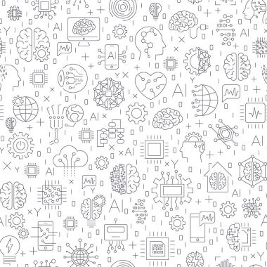 Makine öğrenme ve yapay zeka kavramı. Robot ve insan grafik, Dişliler, çip, işlemci, beyin ve diğer. Seamless modeli