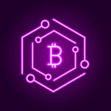 Blockchain teknoloji modern simgesi. Vektör bloğu zinciri simge veya logo öğesinde neon çizgi stili
