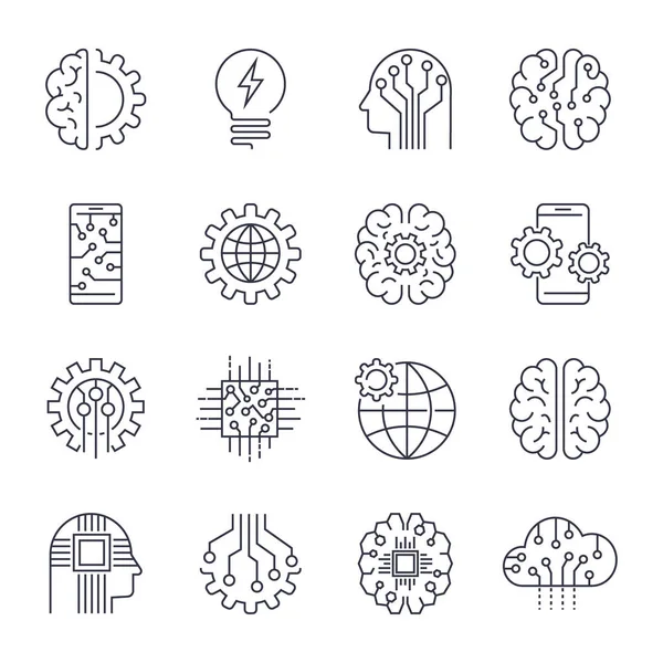 Internet Of Things IOT , Artificial Intelligence AI , Connectivity, Innovative Smart Cyber Security Digital Information Technologies IT Vector Icon Set. Editable Stroke — Stock Vector