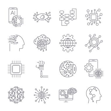 Yapay zeka, sanayi, entegrasyon, çok, endüstriyel iş, web bilgi işlem kavramı. AI fabrika üretim yönetimi süreci geliştirme Mühendisliği teknolojisi. Düzenlenebilir kontur