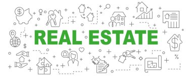 Emlak vektör afiş tasarım konsepti, ince l ile düz stil