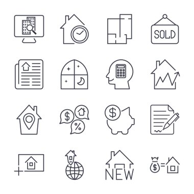 Emlak basit bir Set vektör hat simgeleri ile ilgili. Düzenlenebilir kontur.