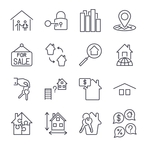 Iconos finos de bienes raíces. Conjunto de iconos con trazo editable — Archivo Imágenes Vectoriales