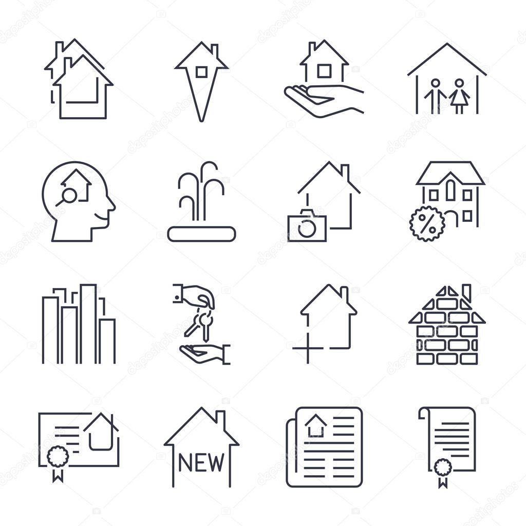 Outline web icons set - Real Estate. Icons set with editable stroke