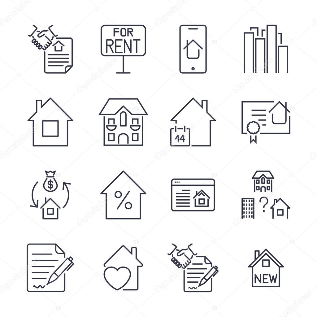 Outline web icons set - Real Estate. Icon set with editable stroke