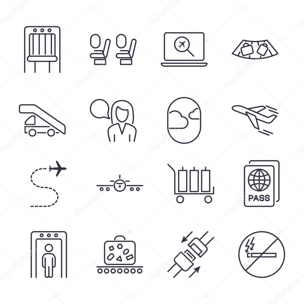 Airport icon set. Universal airport and air travel icons airplane ...