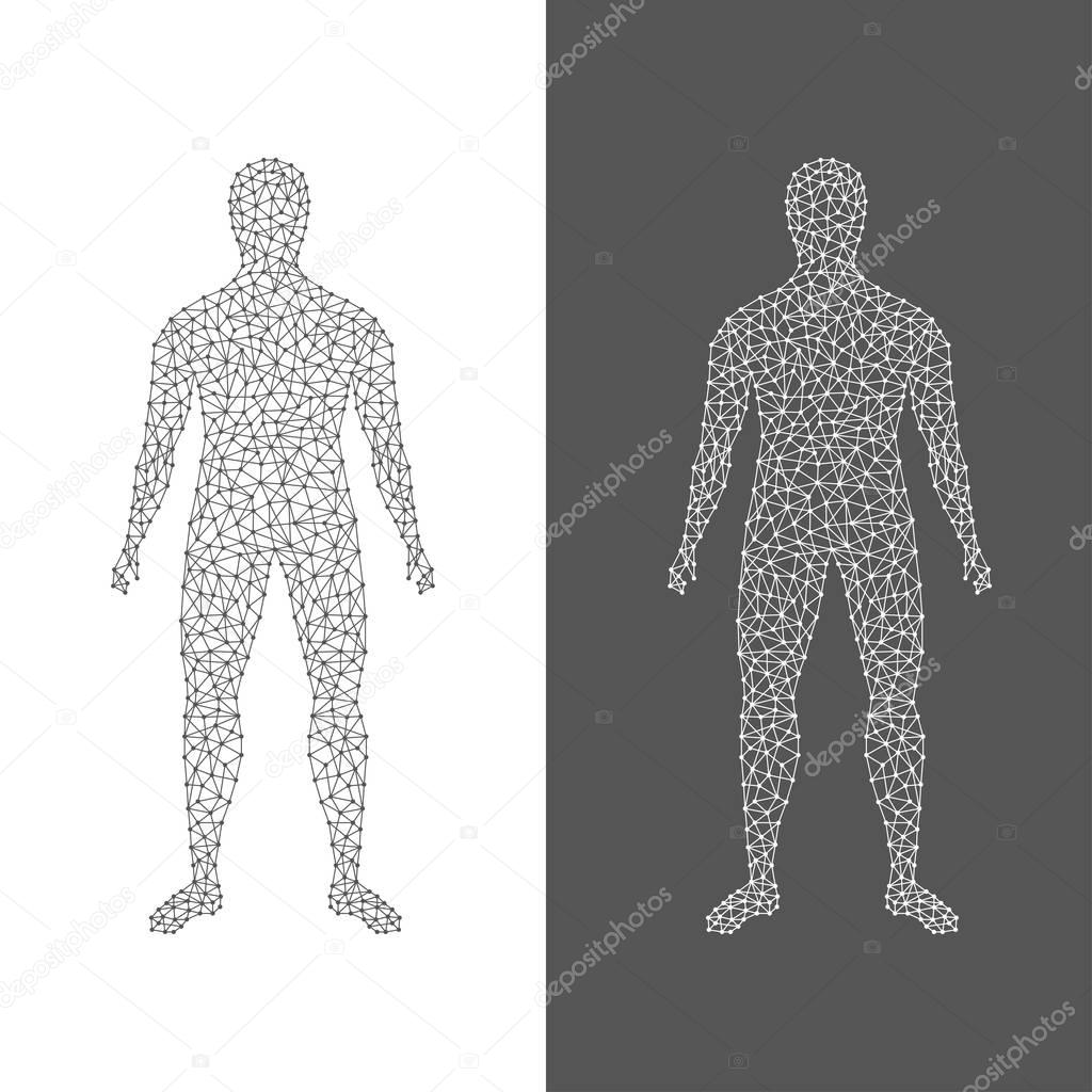 The digital man. Abstract of human body on white and black background