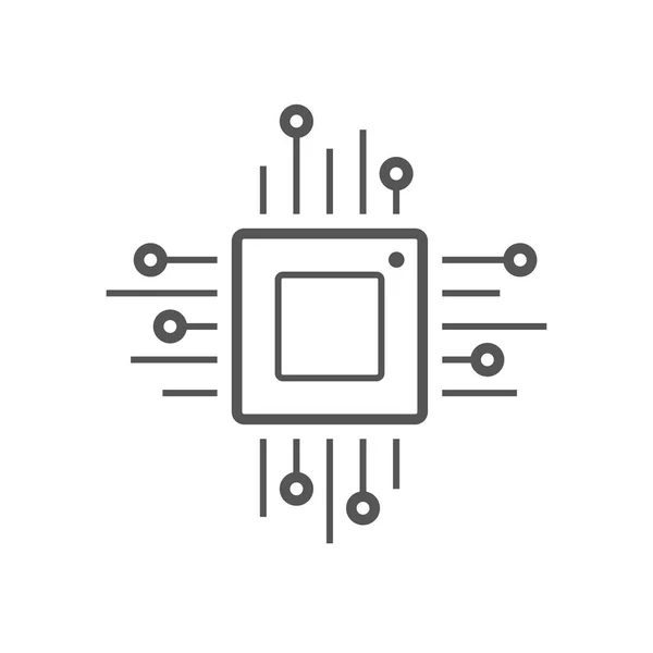 Icône de ligne de puce. CPU, unité centrale de traitement, processeur informatique, symbole de puce en cercle. Icône ronde simple isolée sur fond noir. Logo vectoriel moderne créatif — Image vectorielle