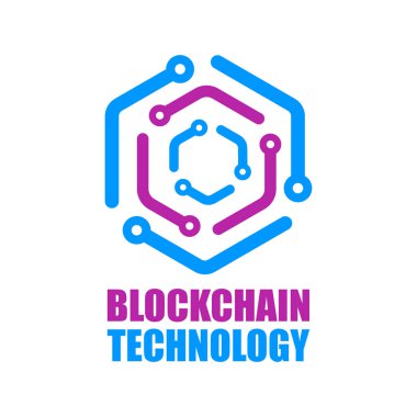 blockchain teknoloji simgesi. vektör akıllı sözleşme blok sembolü. Adem-i merkeziyetçi hareketleri logo tasarımı. Kripto para birimlerini ağ logo.