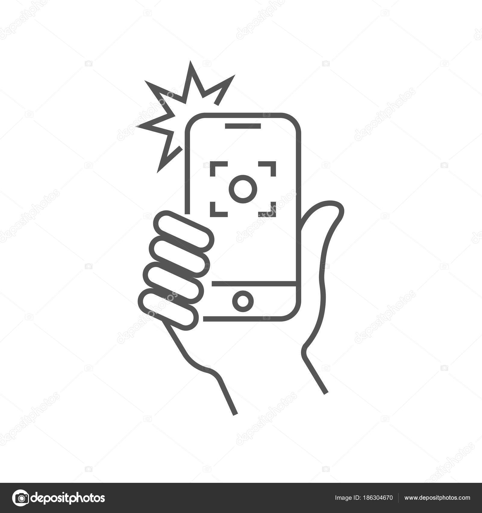 The Hand Hold The Smartphone And Photographed With A Flash Photo On Smartphone Editable Stroke Stock Vector C Defmorph1