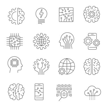 Yapay zeka Icon set. Düzenlenebilir kontur