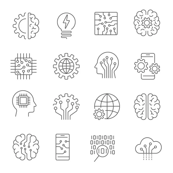 Yapay zeka Icon set. Düzenlenebilir kontur