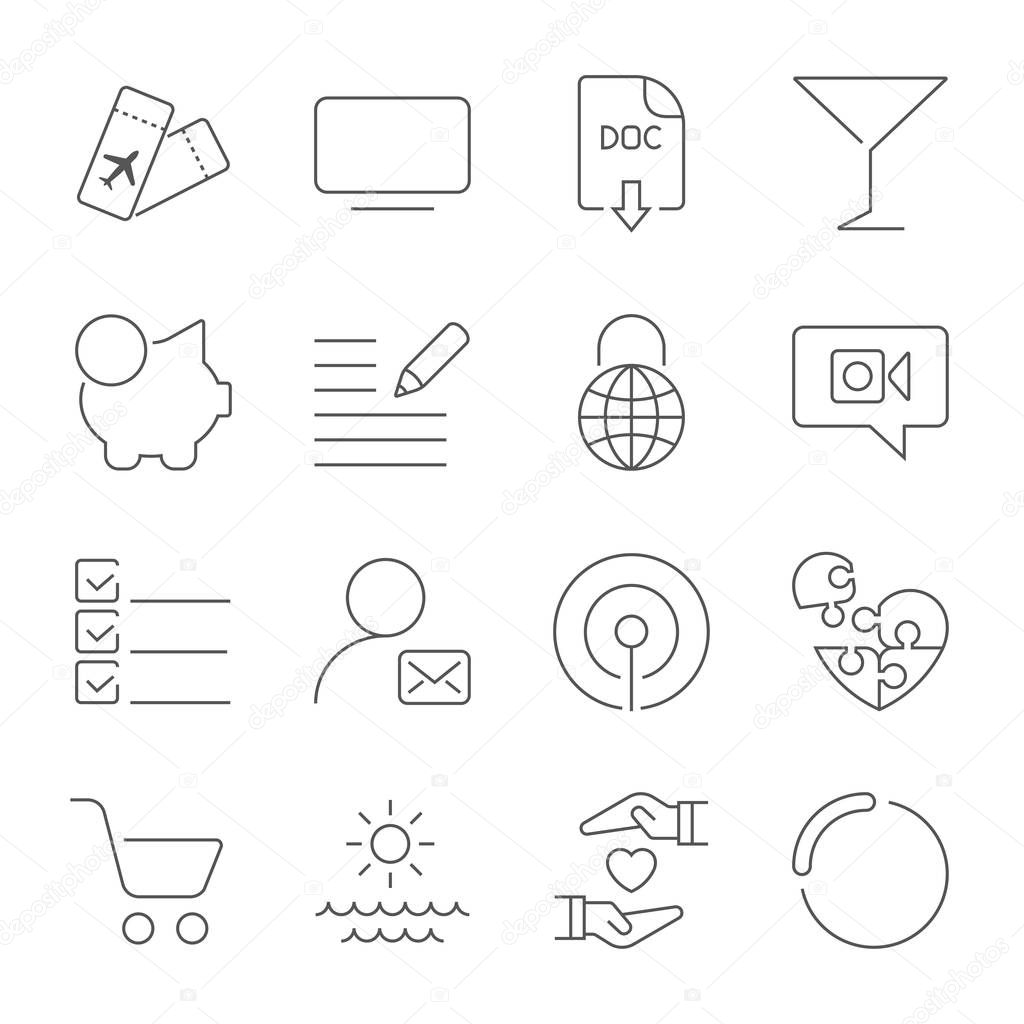 Simple different icons set. Universal icons to use for web and mobile. UI set of basic