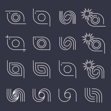 Kameralar şeklinde farklı logolar kümesi. Düzenlenebilir kontur