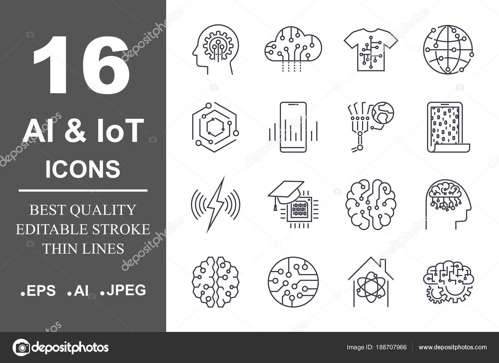 Ai Iot 将来の技術について 16 品質のアイコンのセットです 編集可能なストローク ストックベクター C Defmorph1