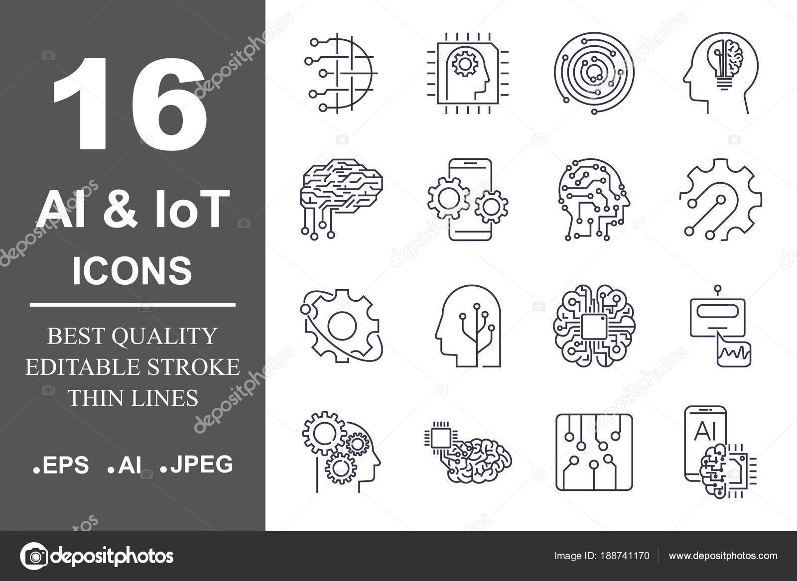 機械学習の線のアイコンのセットです。シンプルなピクトグラム パック。白の背景にベクトル イラスト。モダンなアウトライン スタイル アイコンのコレクション。編集可能なストローク.  ストックベクター ©defmorph1 188741170