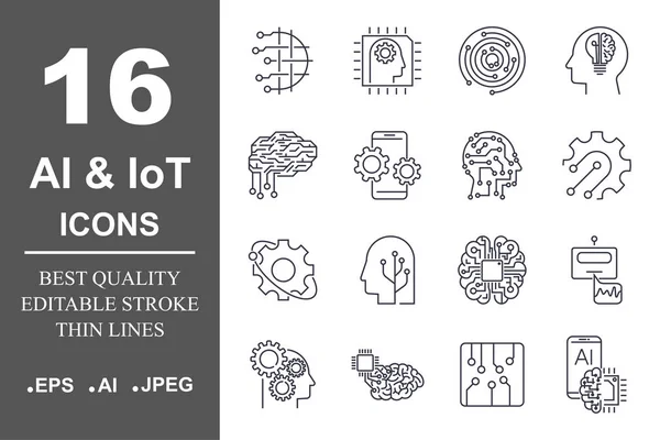 Set of machine learning line icons. Simple pictograms pack. Vector illustration on a white background. Modern outline style icons collection. Editable Stroke. — Stock Vector