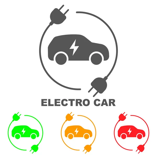 Ikoner av elbilar, vektor. Sidovy av elektriska fordonet. Indikeringen av batterinivån i elbilen — Stock vektor