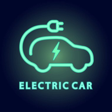 Vektör elektrikli otomobil simgesi. Logo eleman illüstrasyon neon ışık tarzı