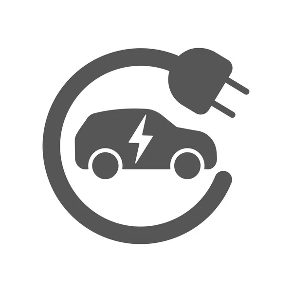 Coche eléctrico en el icono de recarga, vector. Repostaje eléctrico. Transporte ecológico . — Vector de stock