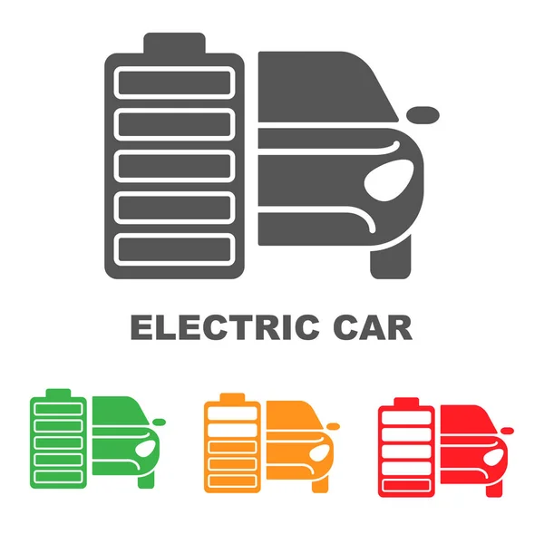 Icono de ilustración de coche eléctrico premium, aislado, color sobre fondo blanco, con elementos de texto . — Archivo Imágenes Vectoriales