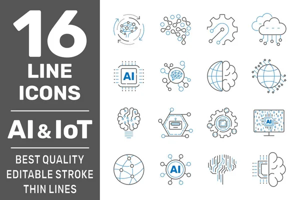 Ai, Iiot, Iot, cloud computing, cognitive computing Industry 4.0 icons set. Cyber Physical Systems концепт промисловості 4.0 і Ai. Редактор Строка. Eps 10 — стоковий вектор