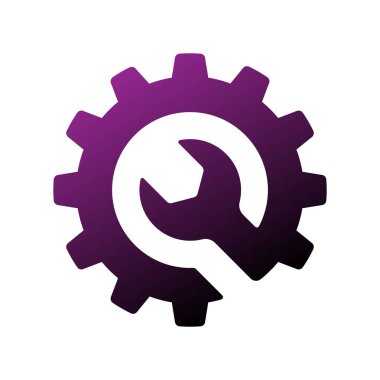 Logo ve şablon, otomotiv, araba, tamir servisi. İngiliz anahtarı ve çark levhası, düz stil. Vektör çizimi. Eps 10