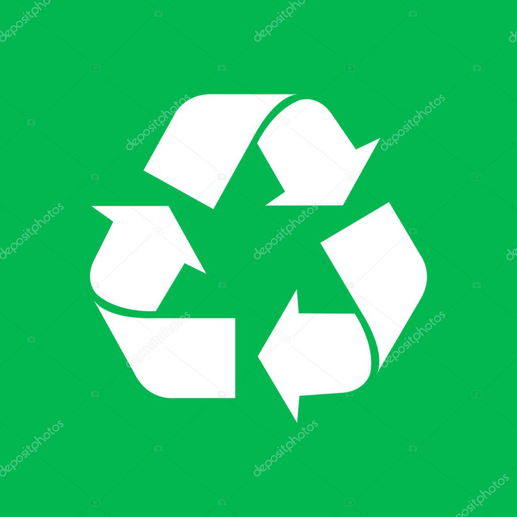Eco recycle icon on green background - vector illustration. Flat style. EPS 10