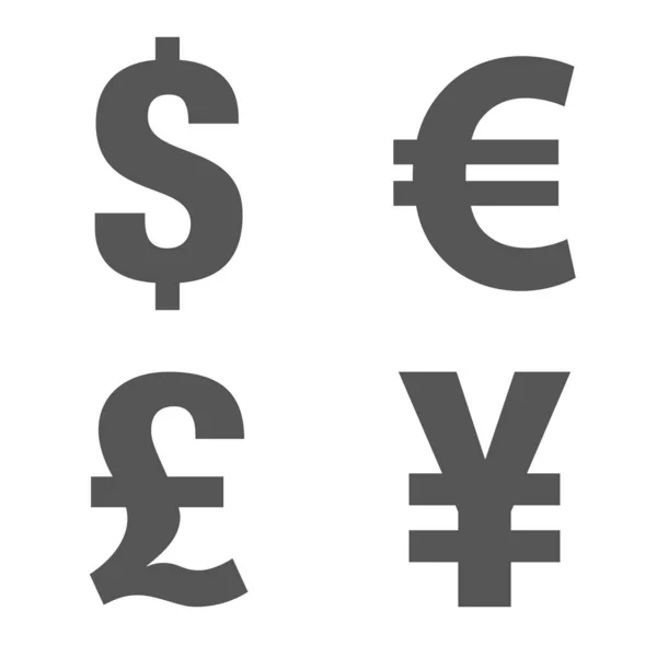 Conjunto de iconos de moneda. Señal de dinero. Euro, Dólar, Yen, Libra. Ilustración vectorial. Estilo plano. EPS 10 — Vector de stock