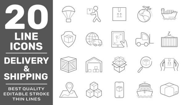 Ensemble simple d'icônes de ligne vectorielle liées à l'expédition et à la livraison. Contient des icônes telles que Courrier, Protection des colis, Retour et plus encore. Un AVC modifiable. SPE 10 — Image vectorielle