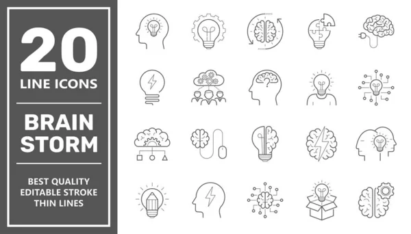 Set of brainstorm icons such as artificial light, brain, lightbulb, creative, creativity, knowledge, brainstorming, brainstorm. Editable Stroke. EPS 10. — Stock Vector