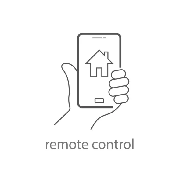 Hand Holding Mobile Phone Controls Inteligentny Dom. Ikona pilota zdalnego sterowania. EPS 10. — Wektor stockowy