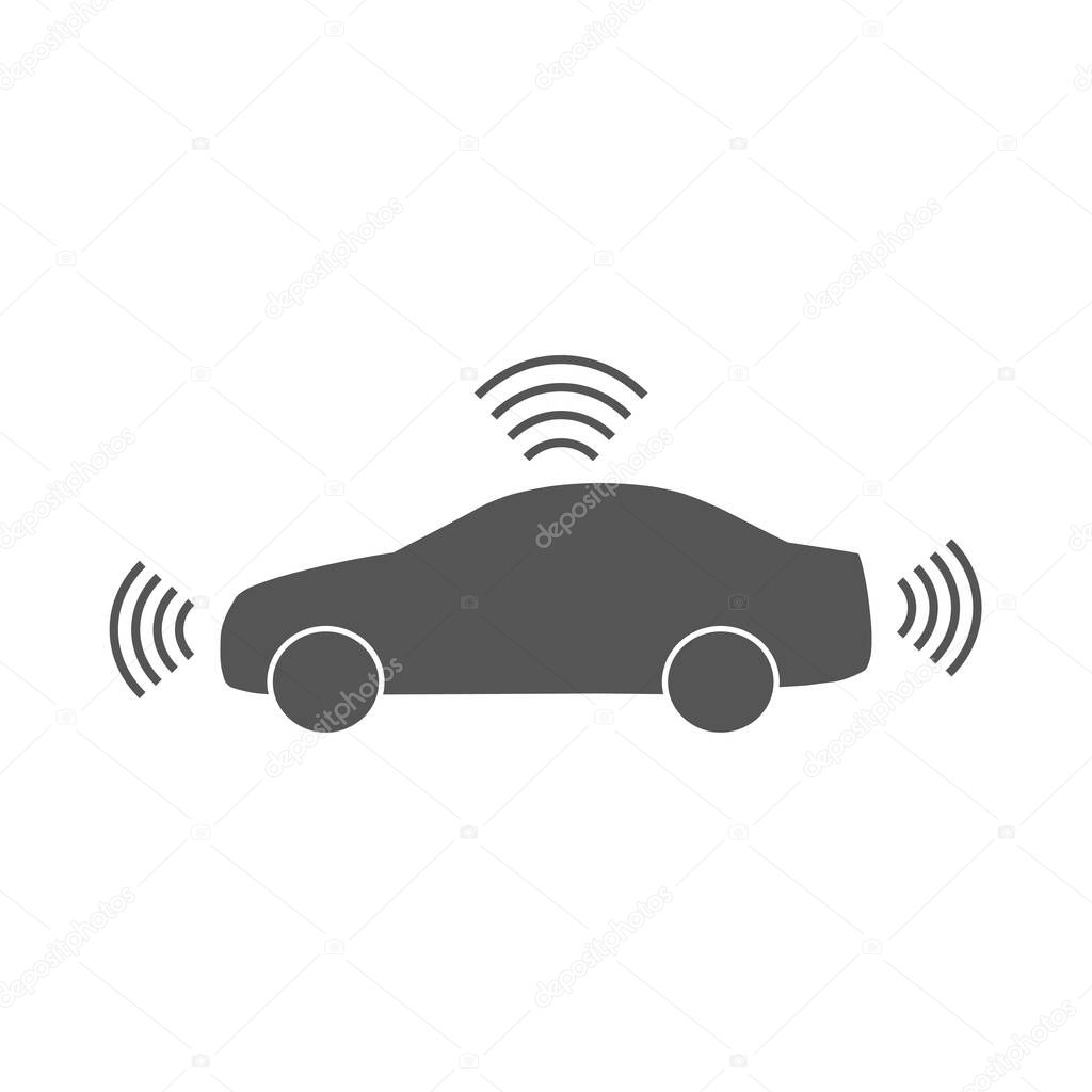 Autonomous car icon isolated on white background. Self-driving vehicle pictogram. Smart car sign with gps signal. Vector. EPS 10.