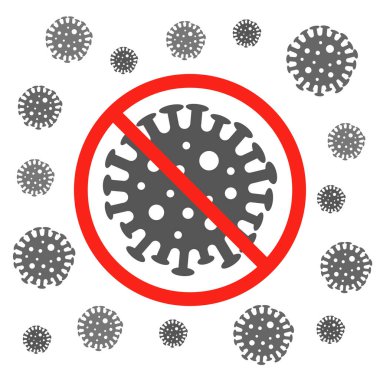 Koronavirüsü imzalayın. Koronavirüsü durdurun. Coronavirus tehlikesi ve halk sağlığı risk hastalığı ve grip salgını. Tehlikeli hücrelerle salgın hastalık konsepti. Vektör çizimi. EPS 10.