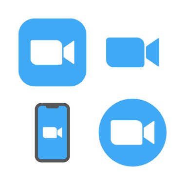 Mavi kamera simgeleri - Telefon için canlı yayın uygulaması, konferans videoları. EPS 10