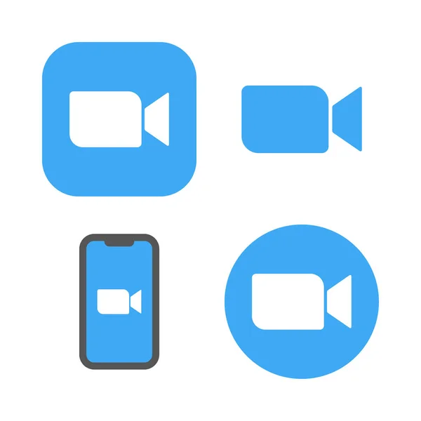 Iconos de cámara azul - Aplicación de transmisión de medios en vivo para el teléfono, videollamadas de conferencia. EPS 10 — Vector de stock