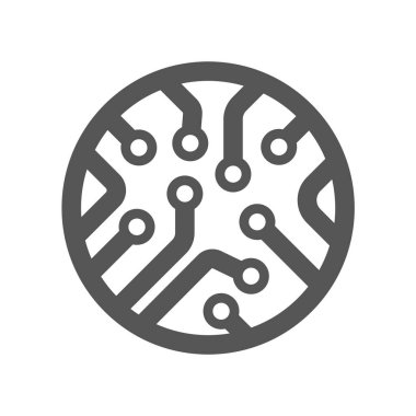 Devre panosu simgesi. Teknoloji şeması işaretleri yuvarlak ve kare şeklinde işaretliyor. Beyaz üzerine düz simge. Vektör çizimi. EPS 10