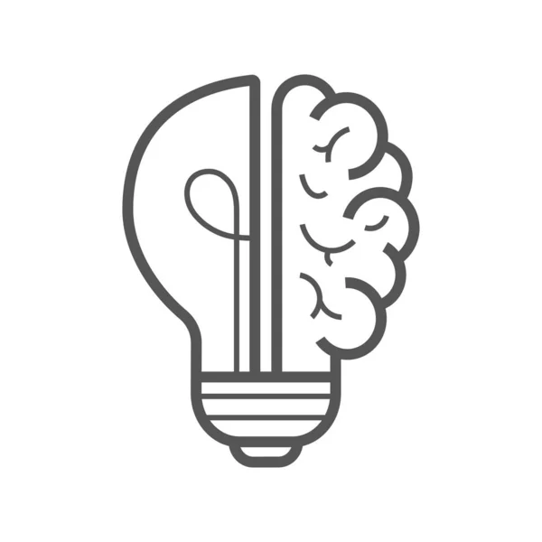 Ikonen för hjärnidé. Glödlampa med hjärnvektor linjärikon, idé koncept. Redigerbar Stroke. EPS 10. — Stock vektor