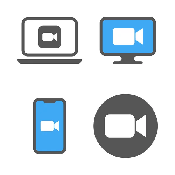 Ícones de câmera azul - Aplicação de streaming de mídia ao vivo para o telefone, chamadas de vídeo em conferência. EPS 10 — Vetor de Stock
